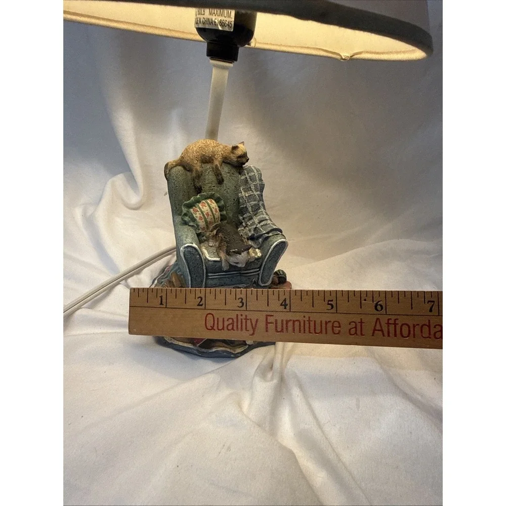 Vintage Cat Lady Table Lamp Chair Cats Kittens Yarn Comfy Chair Resin Grannycore